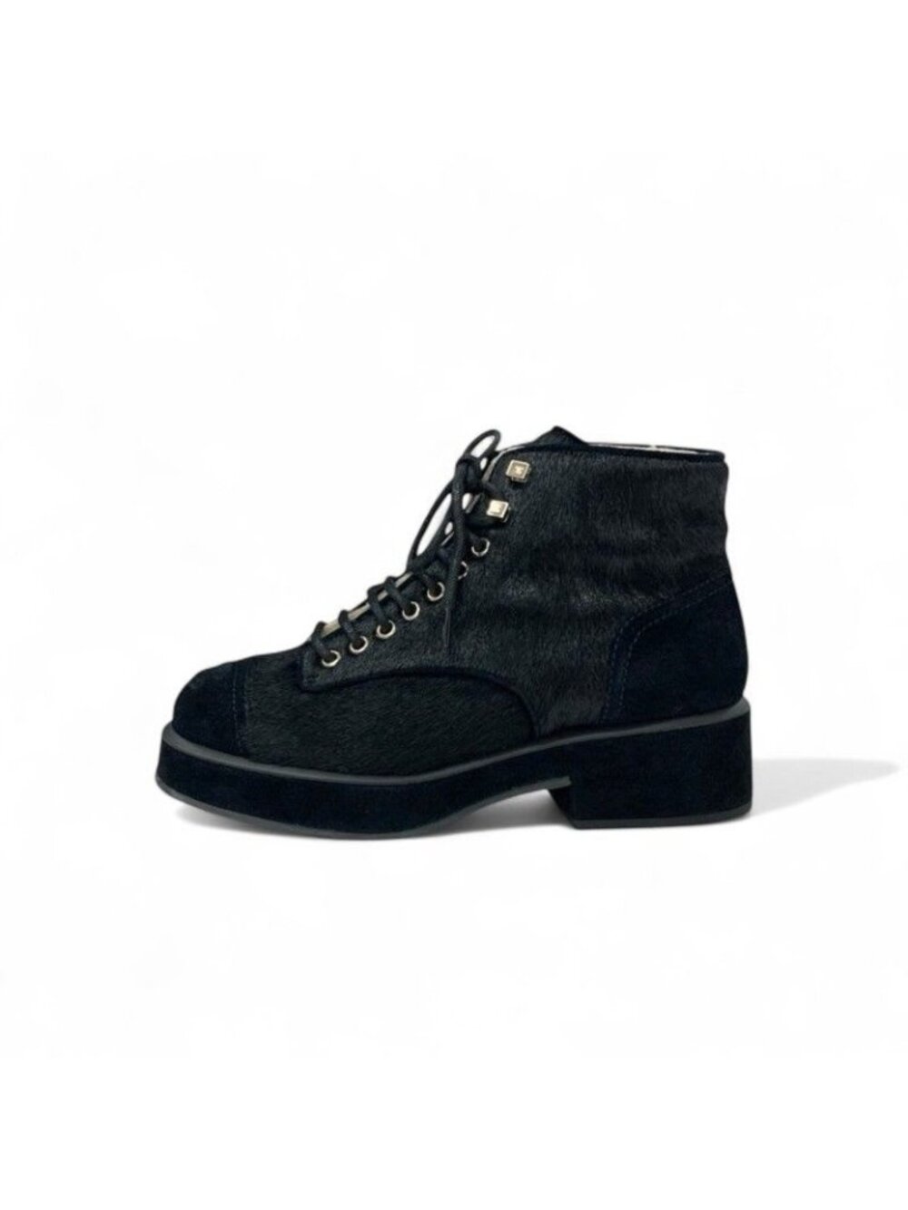 Chanel Boots Short Shoes Haraco Suede Shearling Black Coco Mark Ankle - Picture 3 of 10